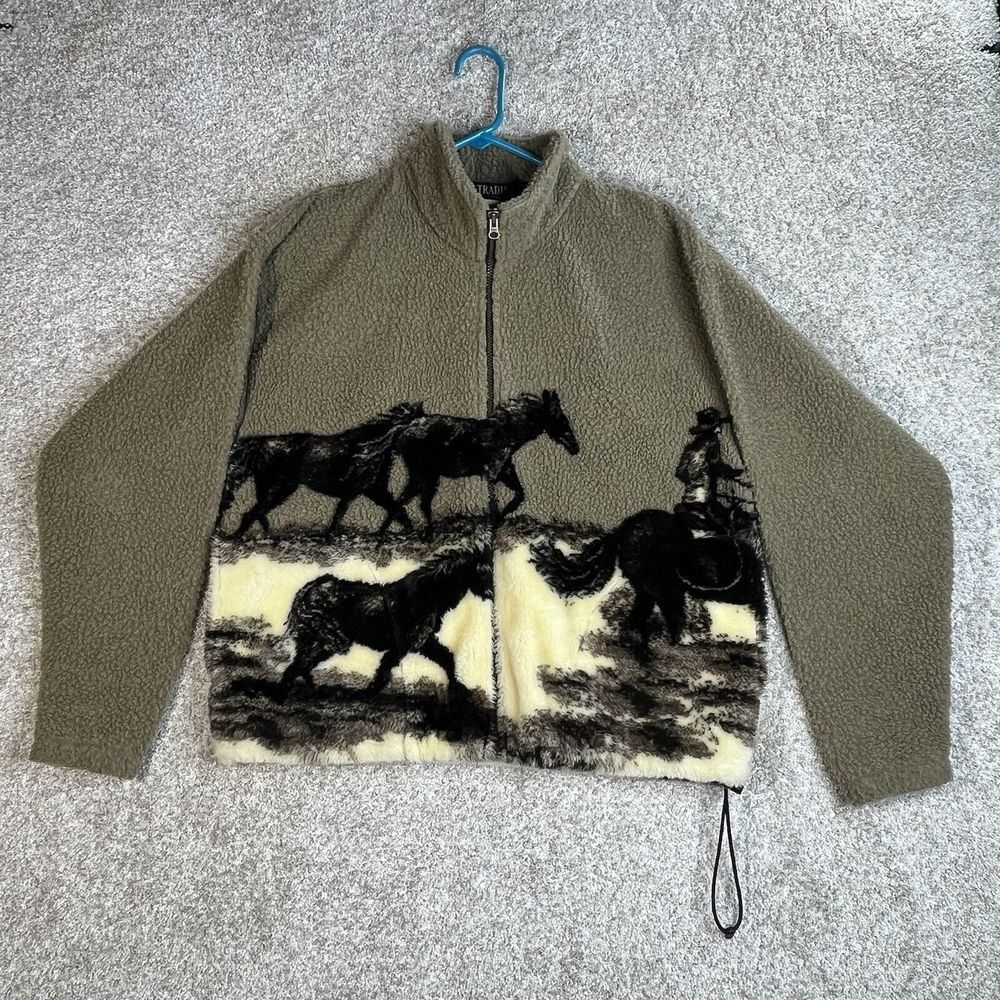 Vintage Outback Trading Company Jacket M/L Horseback Riding Nature Fleece AOP